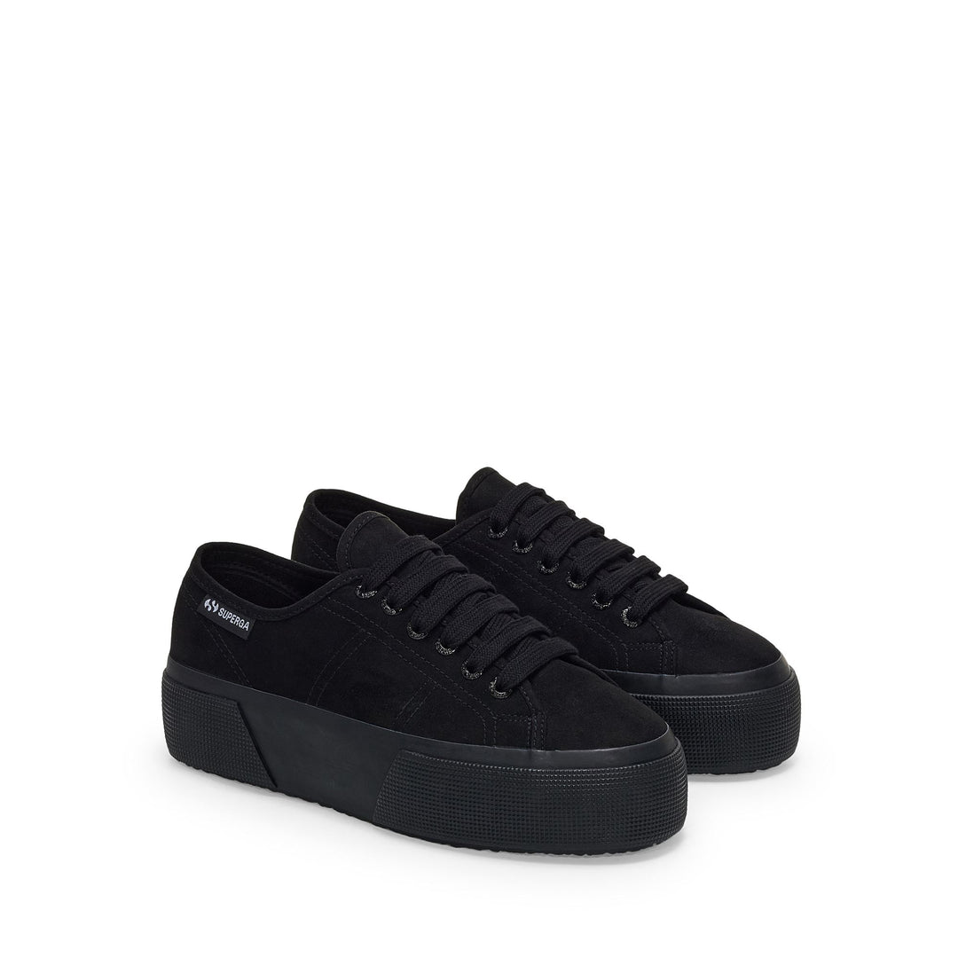 Zapatillas negras de cuña para mujer con parte superior de microfibra main