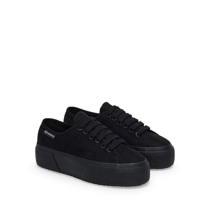 Zapatillas negras de cuña para mujer con parte superior de microfibra 2