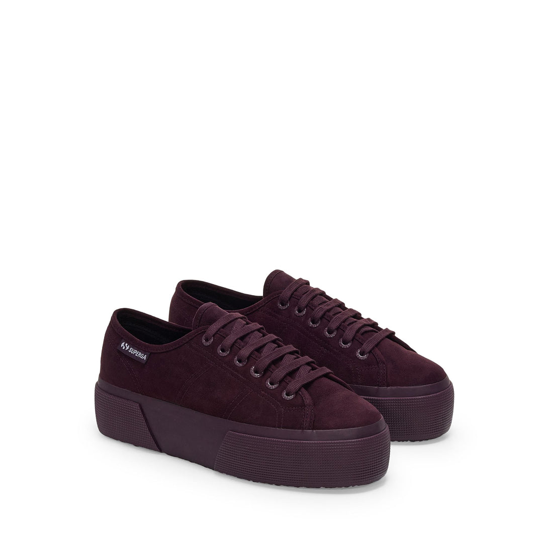 Bordeauxfarbene Keilsneaker für Damen mit Obermaterial aus Mikrofaser main