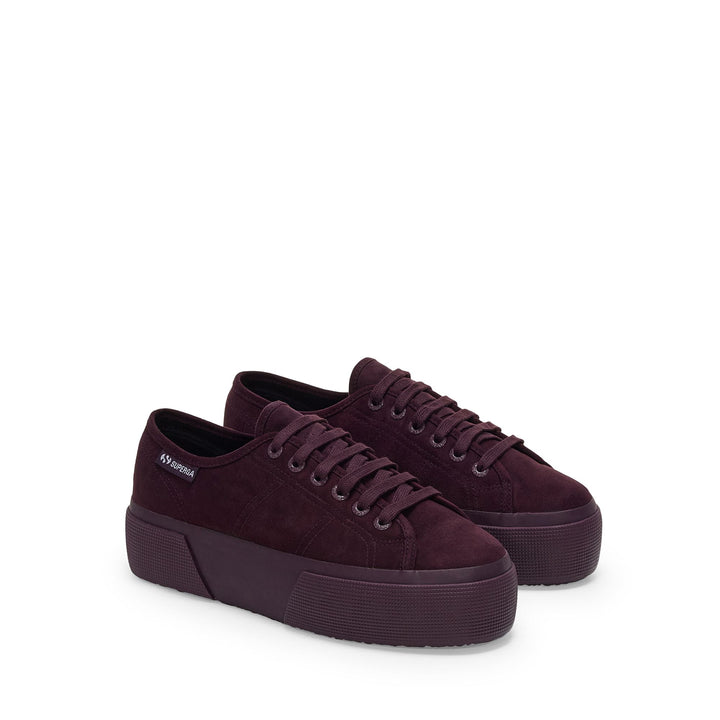 Bordeauxfarbene Keilsneaker für Damen mit Obermaterial aus Mikrofaser 2