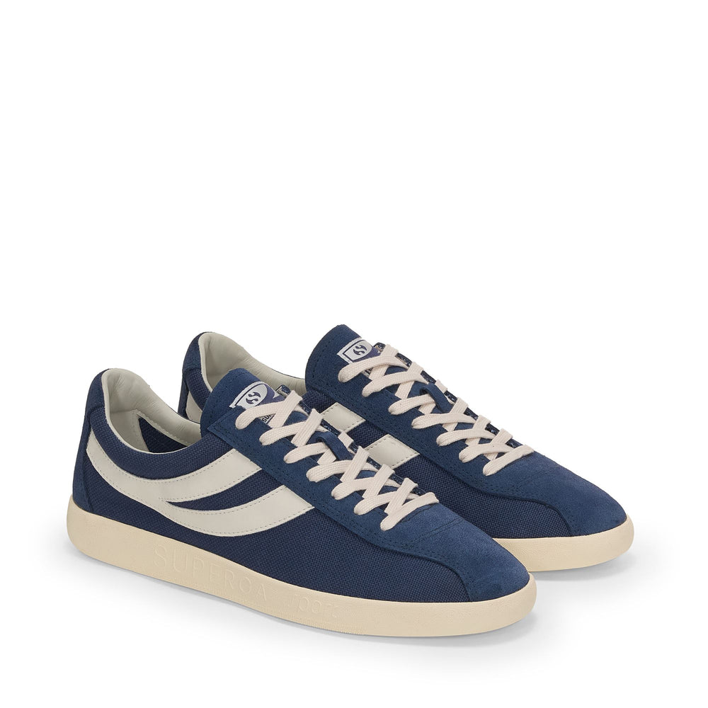 Zapatillas unisex de corte bajo en azul marino con parte superior de algodón y ante 02