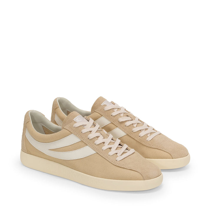 Unisex-Sneaker in Beige mit niedrigem Schaft und Obermaterial aus Baumwolle und Wildleder 2