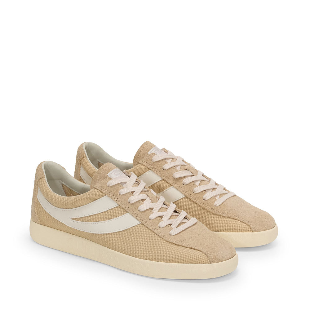 Zapatillas bajas unisex beige con parte superior de algodón y ante 02