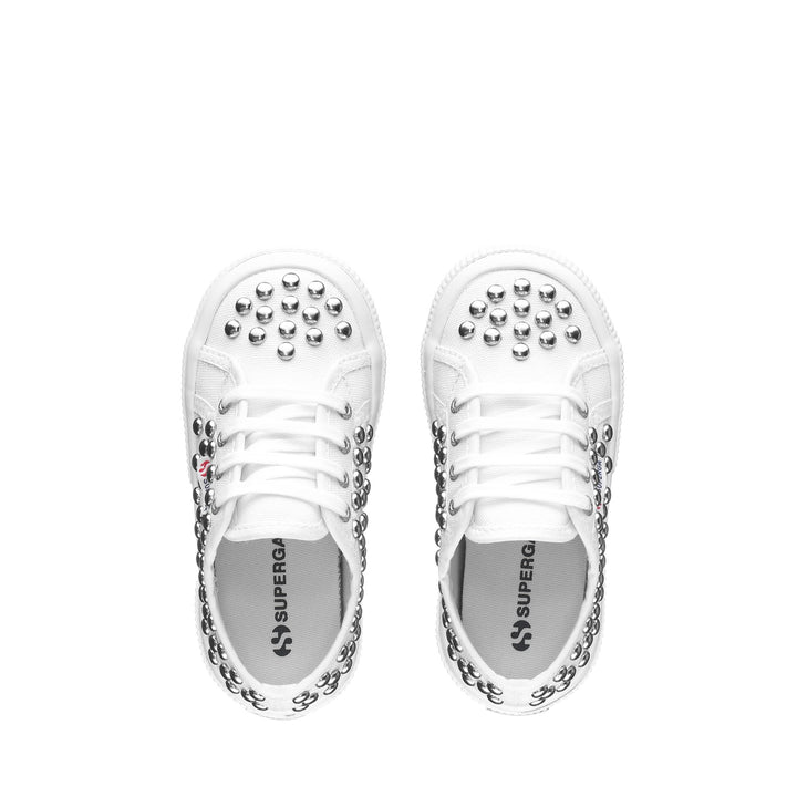 Le Superga Girl 2750-KIDS COTSTUDS1 Low Cut WHITE-SILVER STUDS Dressed Back (jpg Rgb)		