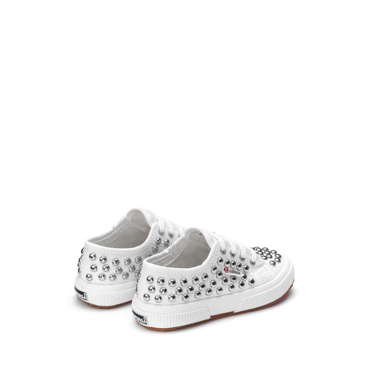 Le Superga Girl 2750-KIDS COTSTUDS1 Low Cut WHITE-SILVER STUDS Dressed Side (jpg Rgb)		