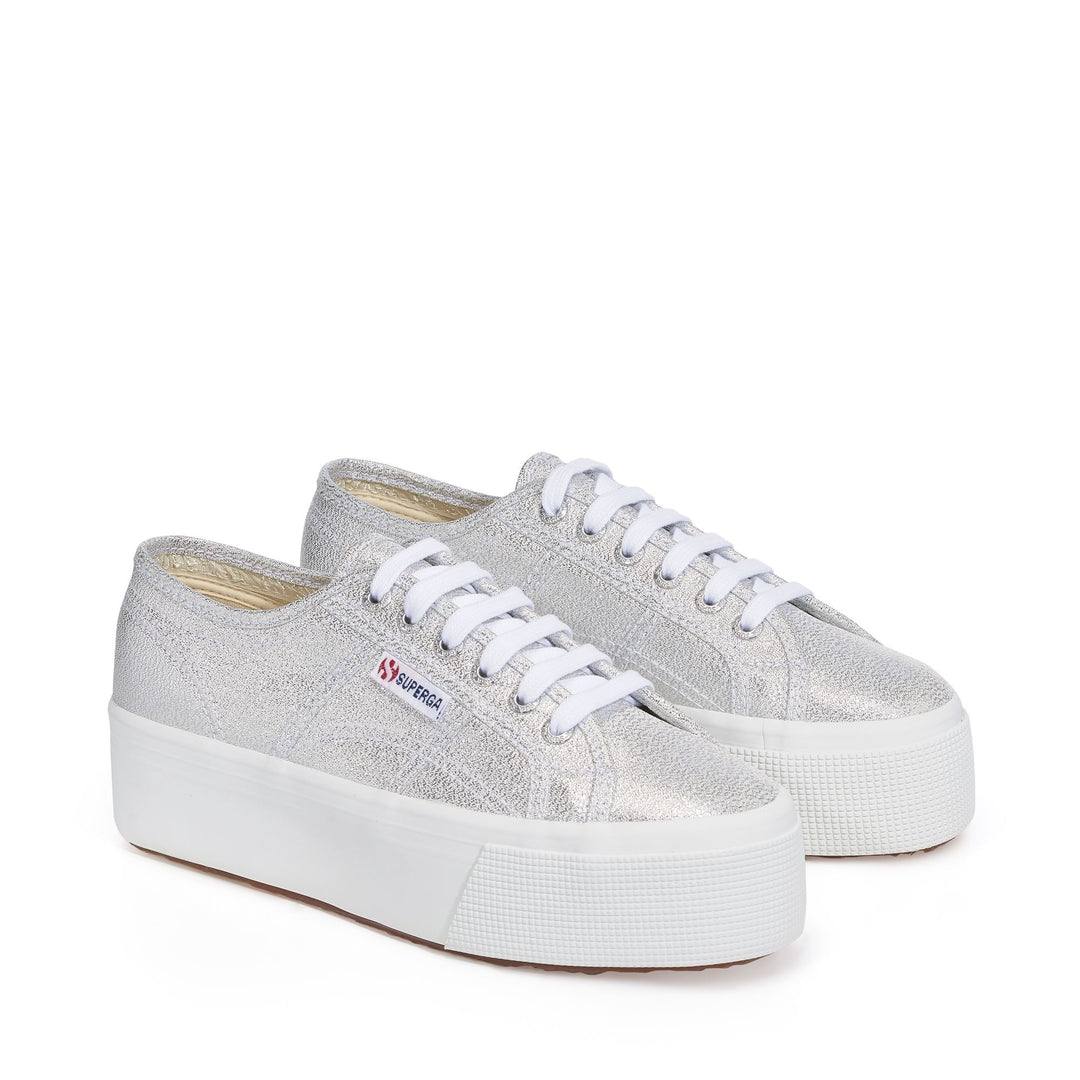 Zapatillas grises de plataforma para mujer con parte superior de lamé main