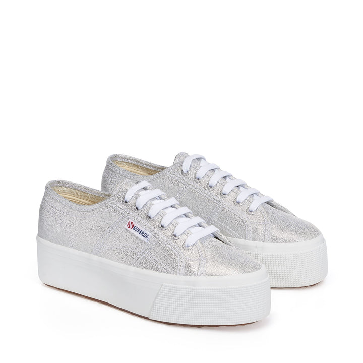 Zapatillas grises de plataforma para mujer con parte superior de lamé 2