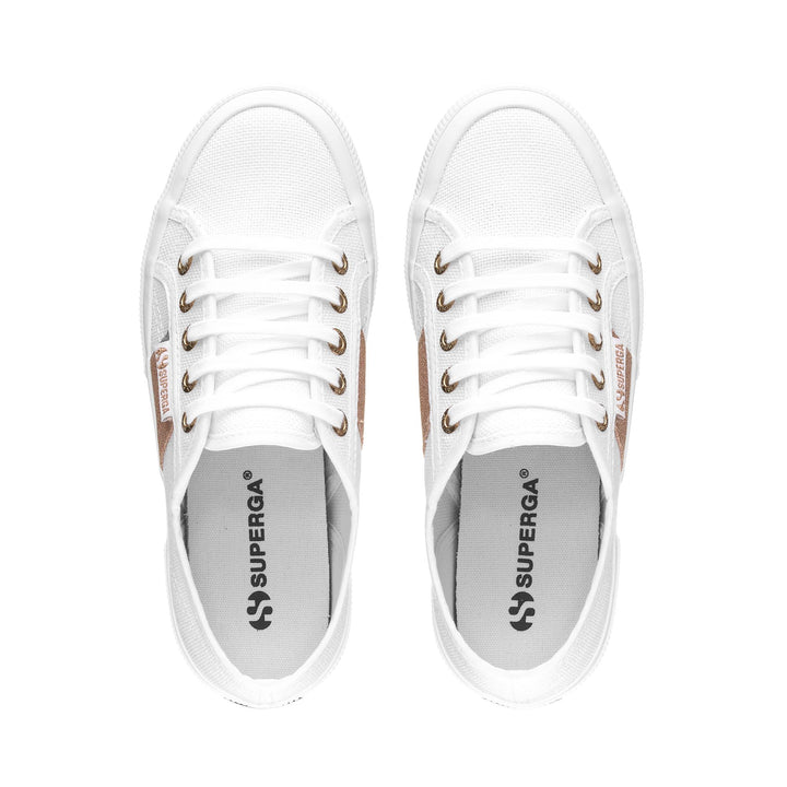Le Superga Woman 2750 PATCHES GLITTER Sneaker WHITE-WARM GOLD Dressed Back (jpg Rgb)		