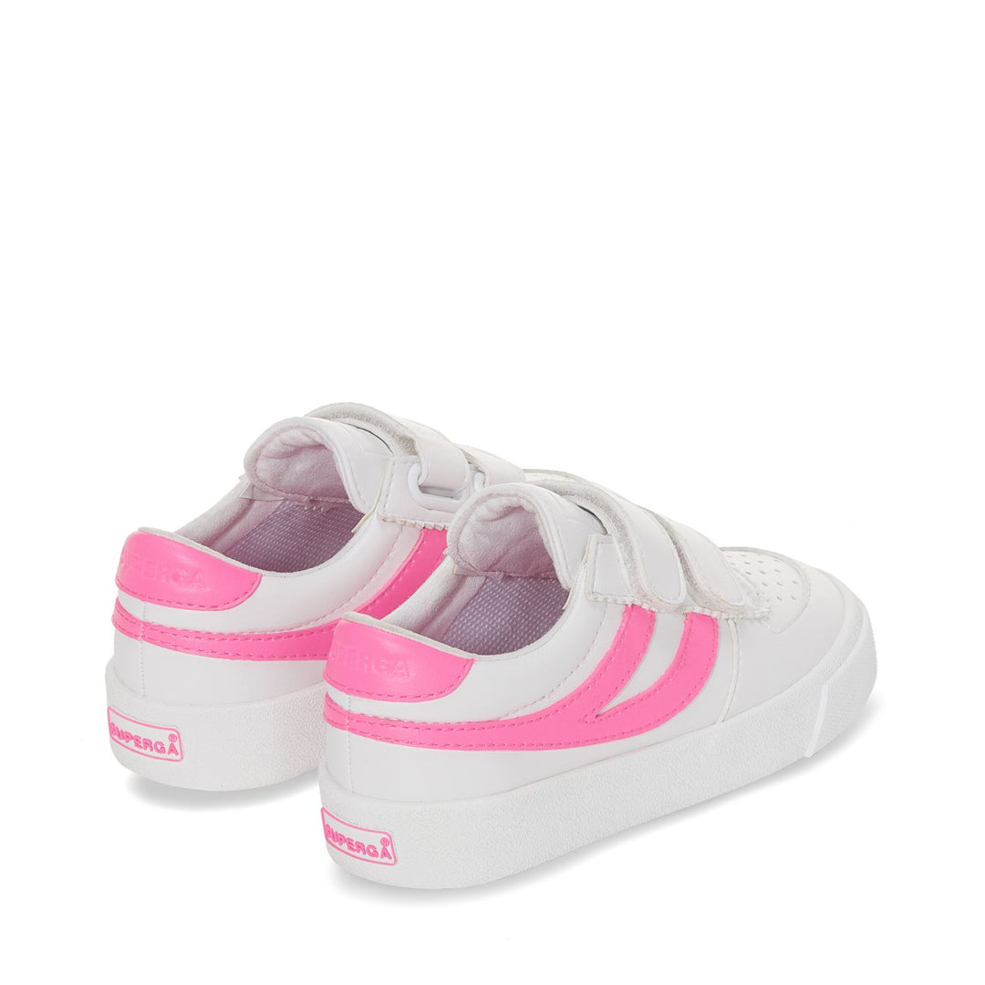 Sneakers Kid unisex 2846 KIDS SEATTLE STRAPS VEGAN MATERIAL Low Cut WHITE-NEON PINK Dressed Side (jpg Rgb)		