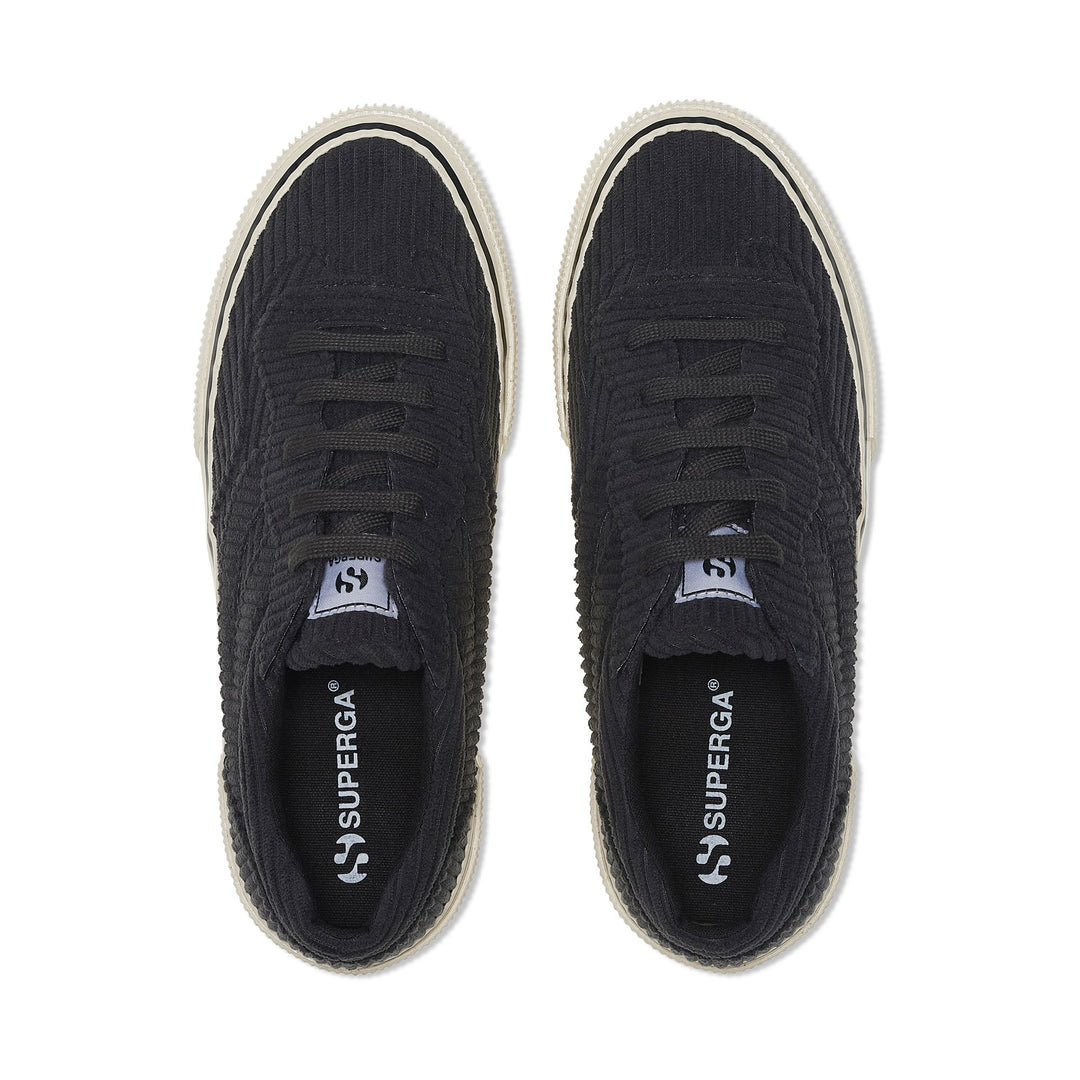 Woman's Black Platform Sneakers with Corduroy Upper main