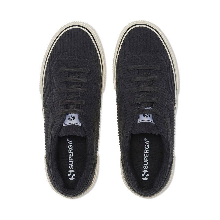 Woman's Black Platform Sneakers with Corduroy Upper 4