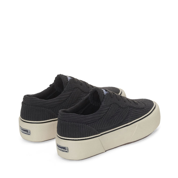 Woman's Black Platform Sneakers with Corduroy Upper 3