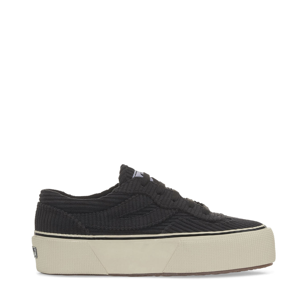 Zapatillas negras de plataforma para mujer con parte superior de pana 01