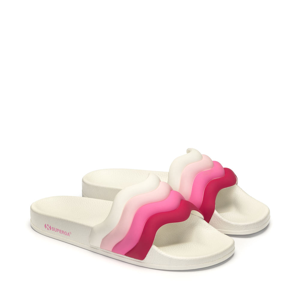 Slippers Woman 1908 SLIDES CURLY PADDED STRIPES SLIDE WHITE-SHADED PINK Dressed Front (jpg Rgb)	