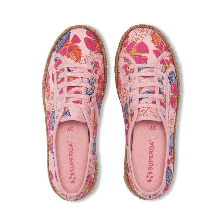 Sneakers da donna con plateau rosa e tomaia in cotone 4
