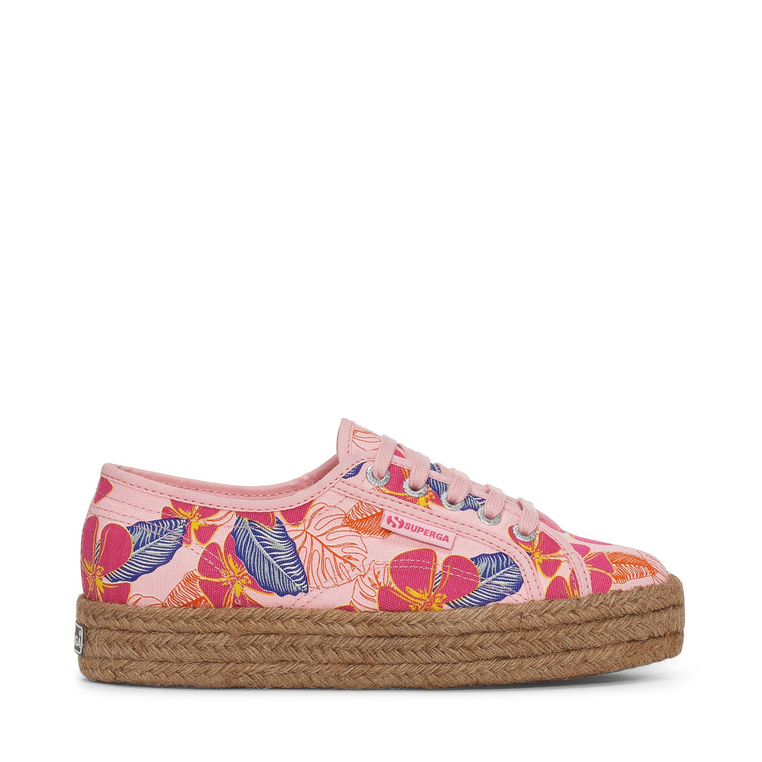 Sneakers da donna con plateau rosa e tomaia in cotone 01