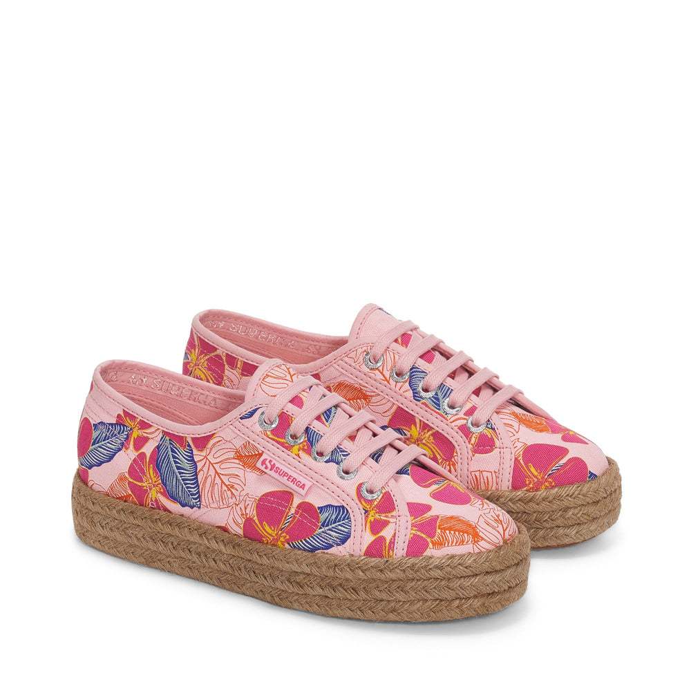 Sneakers da donna con plateau rosa e tomaia in cotone 02