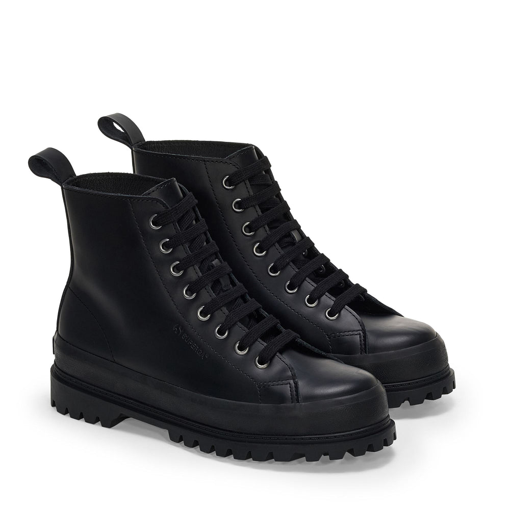 Botines negros de mujer con parte superior de cuero 02