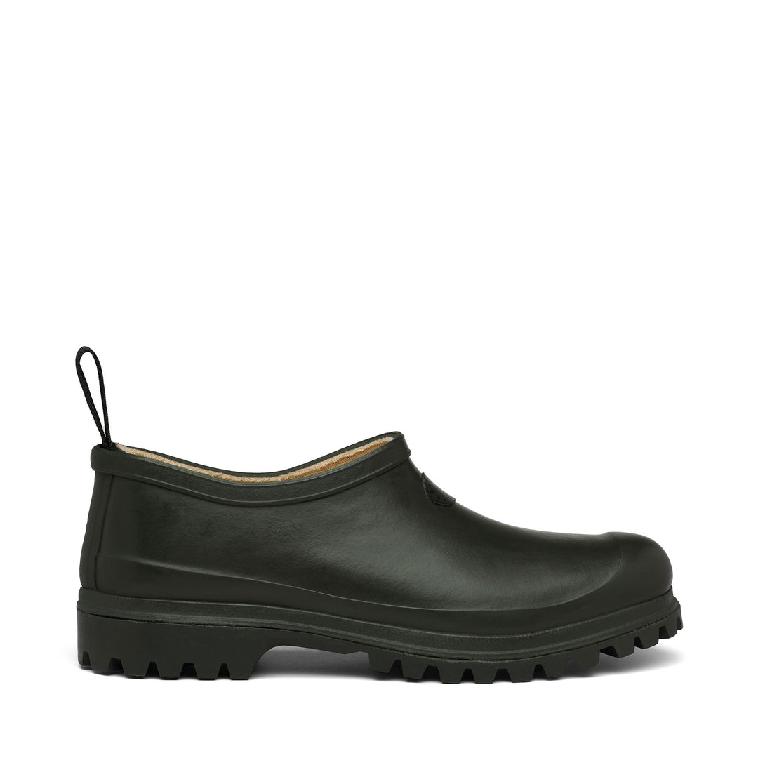 Mules unisex basse in gomma verde con fodera in cotone 01
