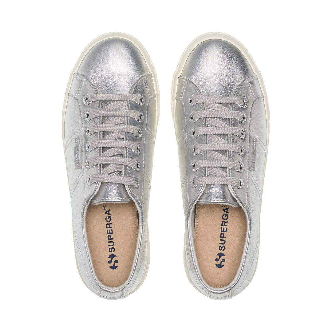 Woman's Platform Silver Sneakers with Leather Upper main