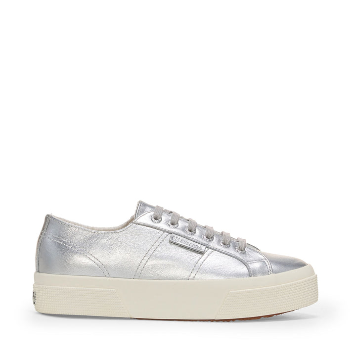 Woman's Platform Silver Sneakers with Leather Upper 1