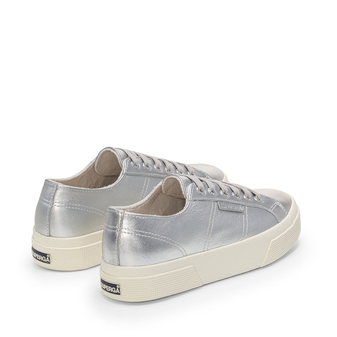 Woman's Platform Silver Sneakers with Leather Upper main