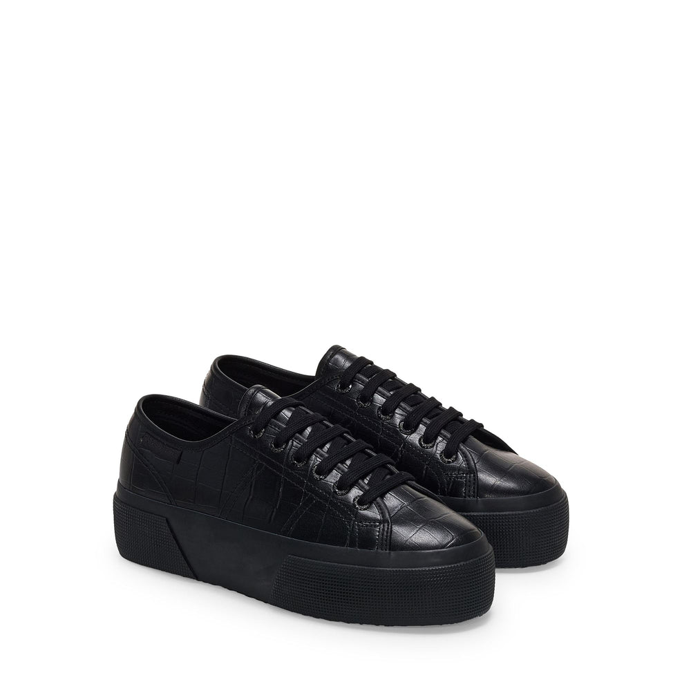 Woman's Platform Total Black Sneakers with Synthetic Upper 02