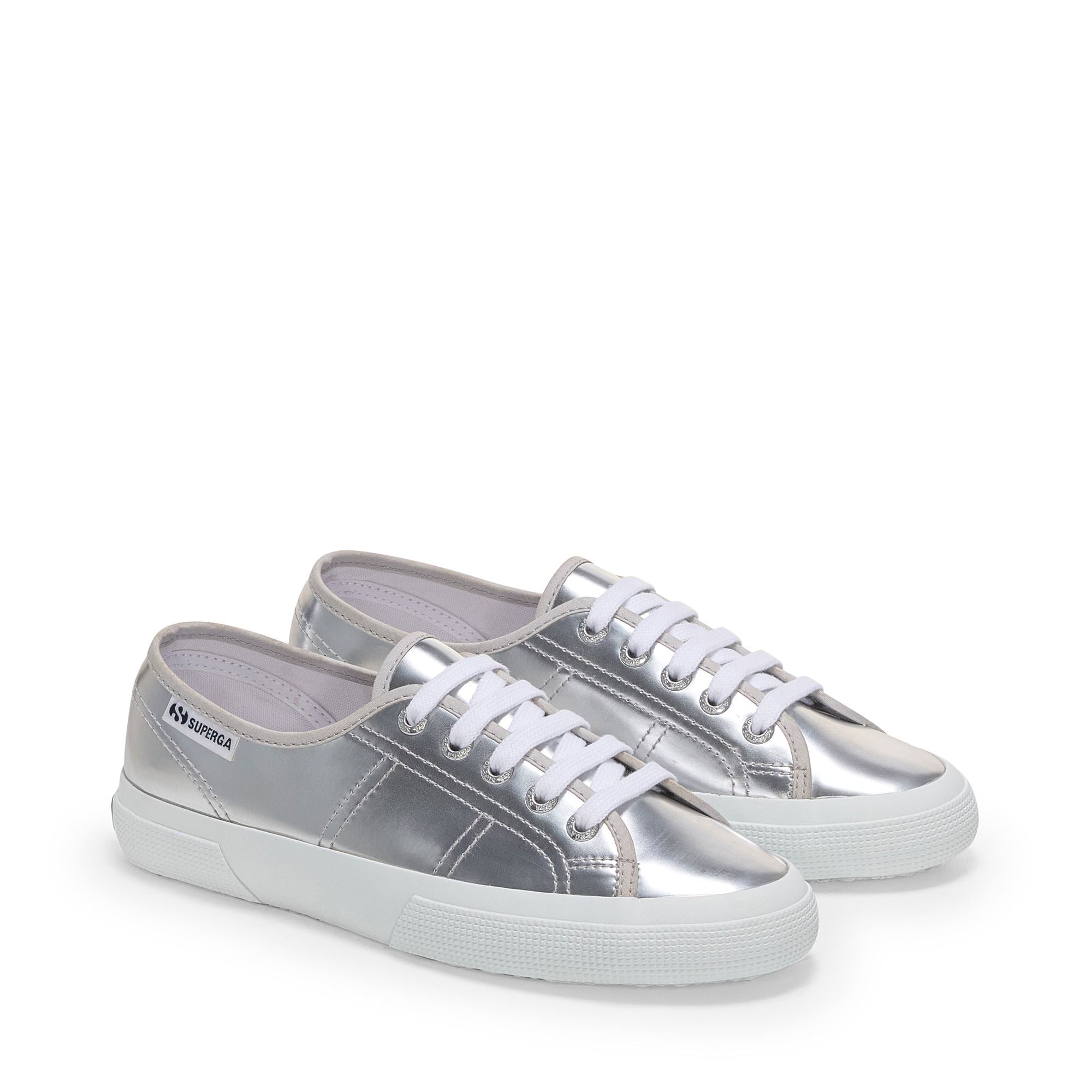 Woman's Low Cut Silver Sneakers with Synthetic Upper | Superga