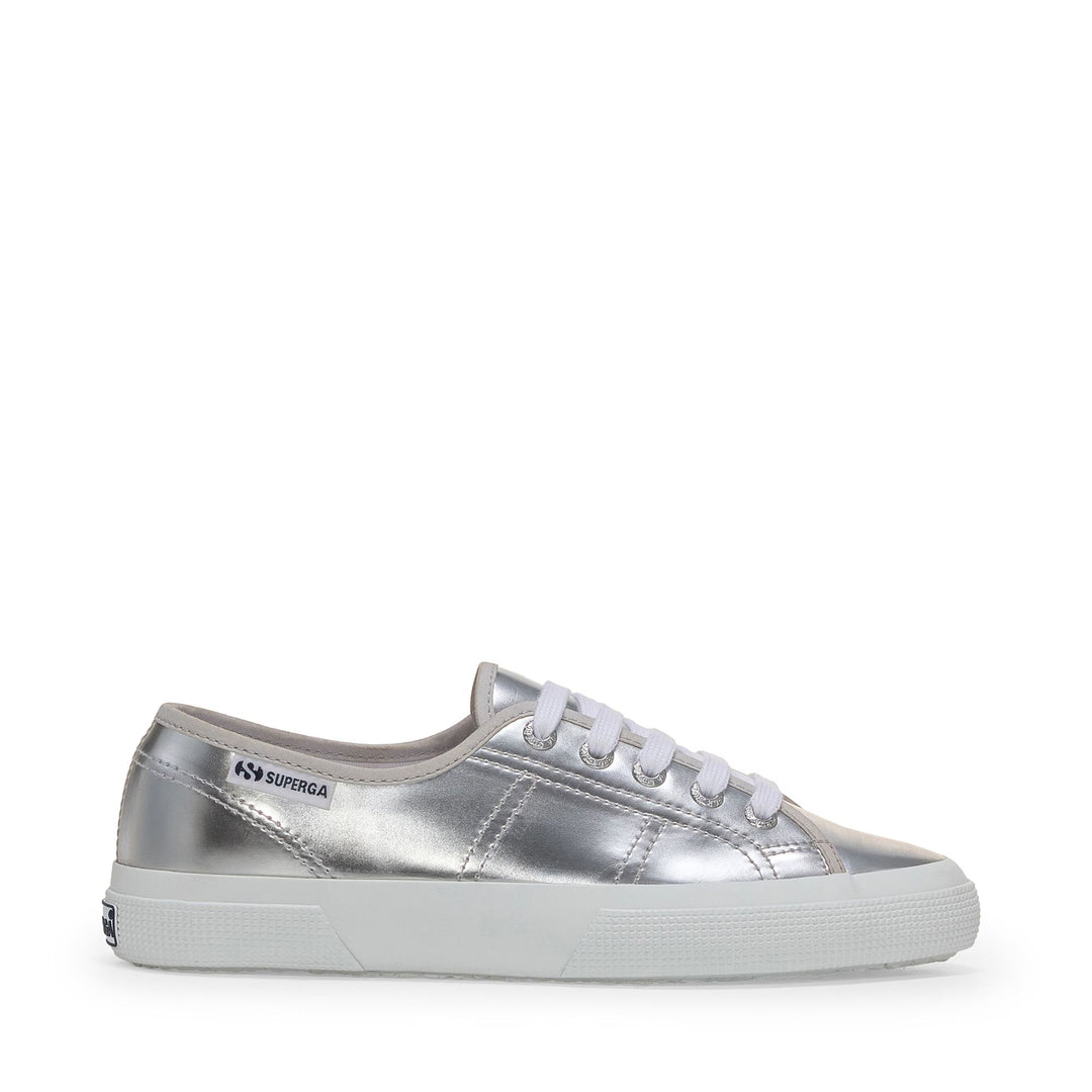 Woman's Low Cut Silver Sneakers with Synthetic Upper 01