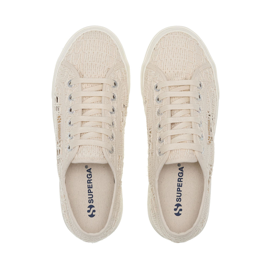 Beigefarbene Damen-Plateau-Sneaker mit Häkeloberteil main