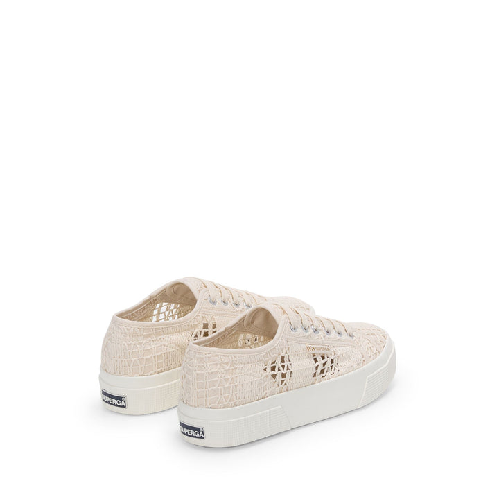 Beigefarbene Damen-Plateau-Sneaker mit Häkeloberteil 3