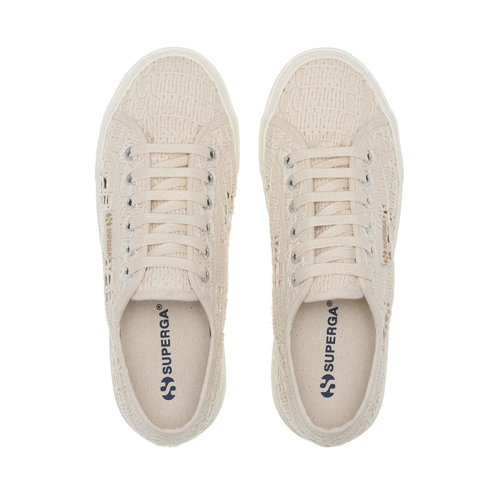 Beigefarbene Damen-Plateau-Sneaker mit Häkeloberteil 4
