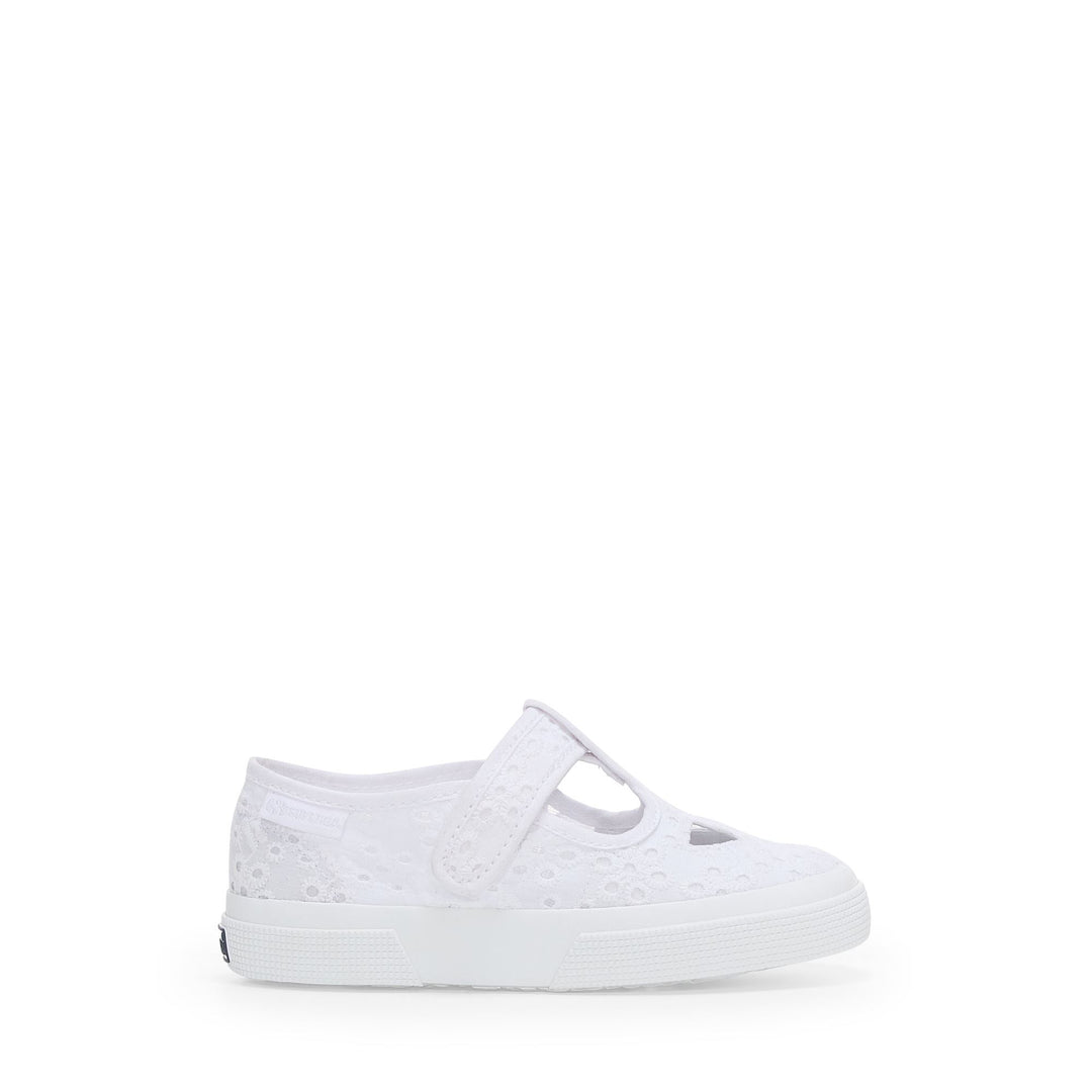 Sandali bianchi da bambina con tomaia in cotone 01