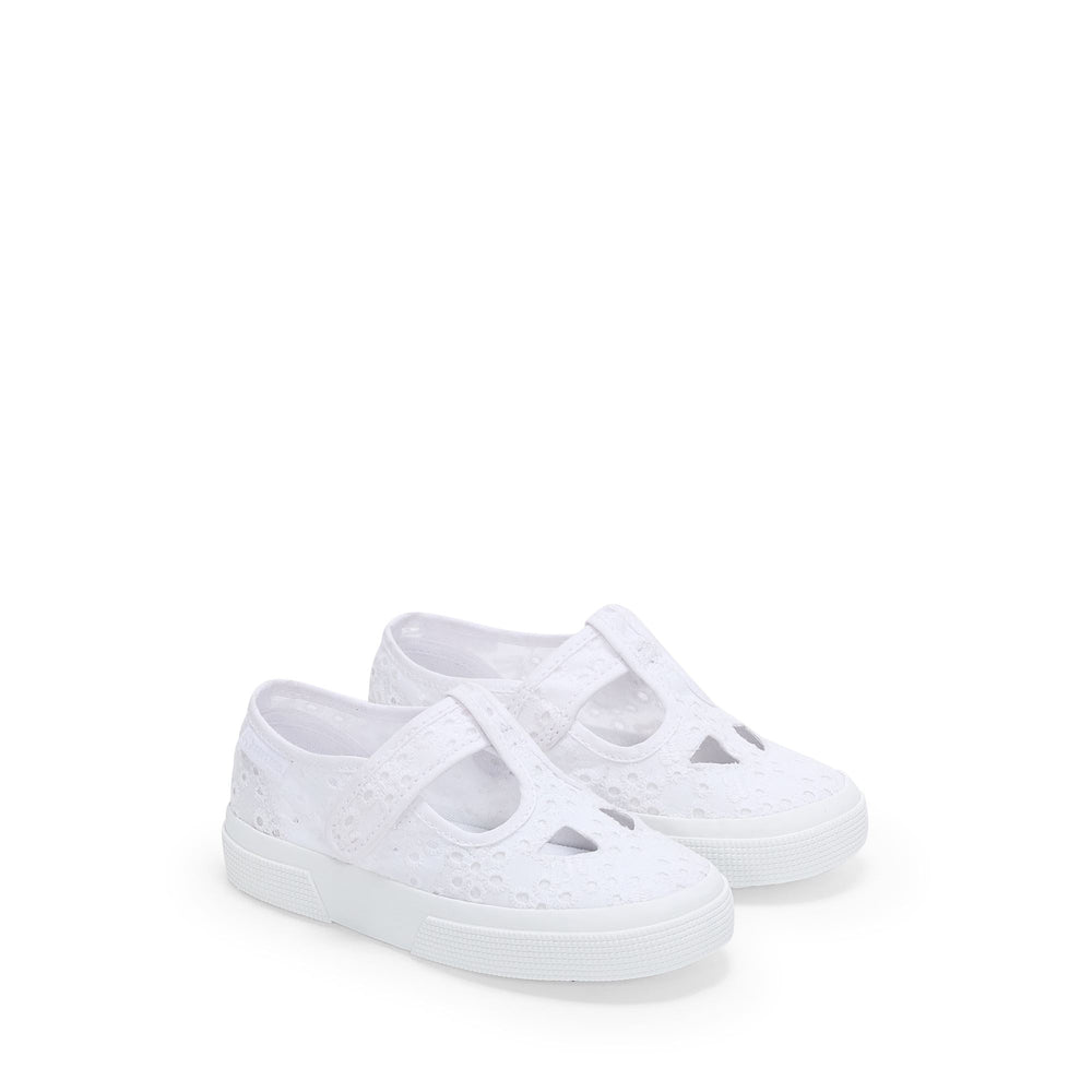 Sandali bianchi da bambina con tomaia in cotone 02