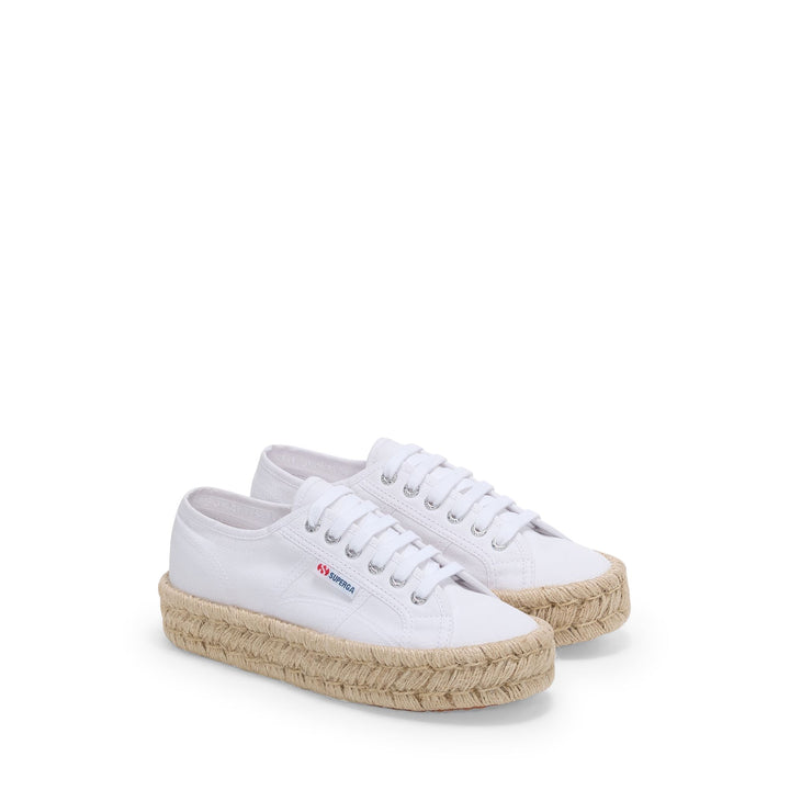 Weiße Damen-Plateau-Sneaker mit Baumwoll-Obermaterial 2