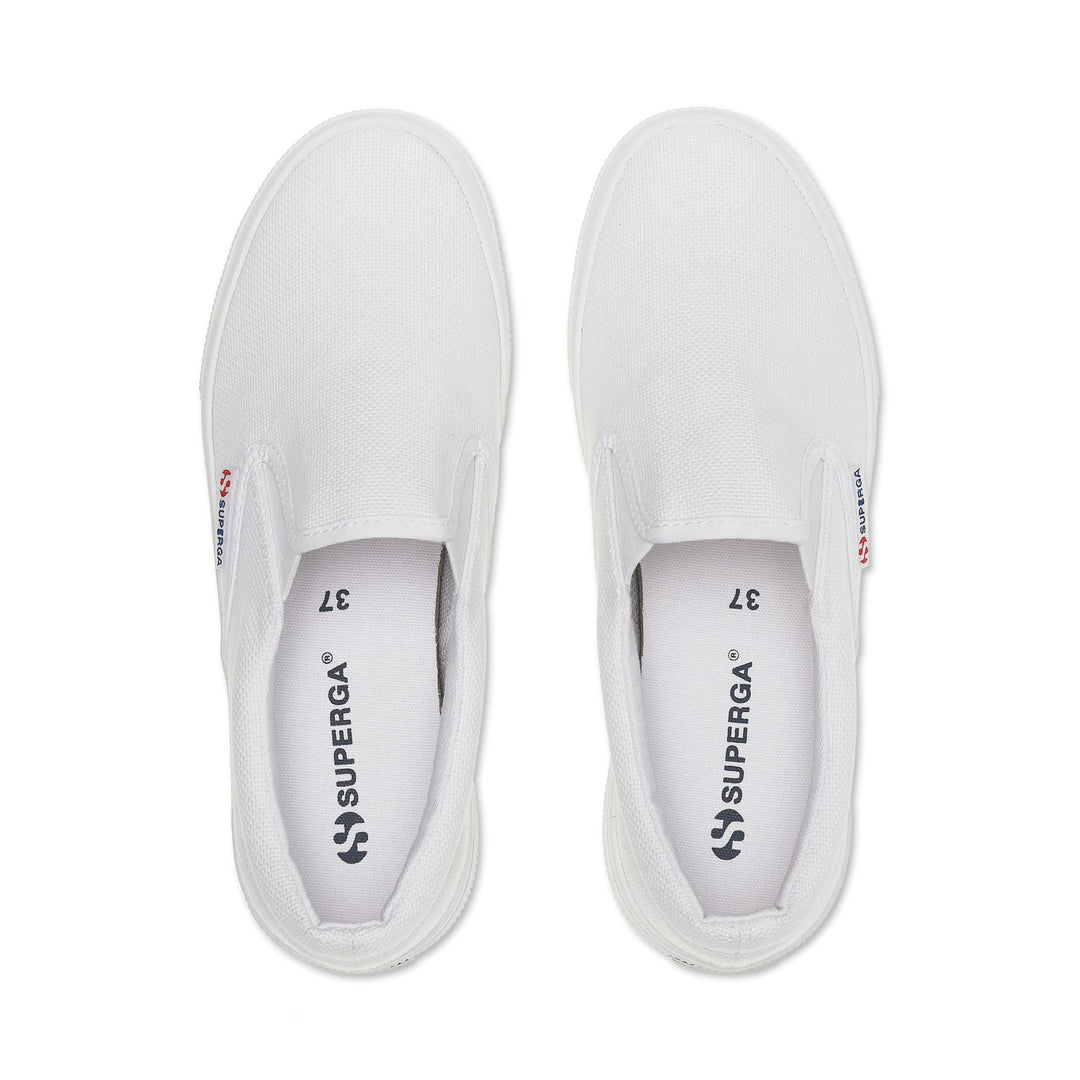 Sneakers bianche con plateau da donna e tomaia in cotone main