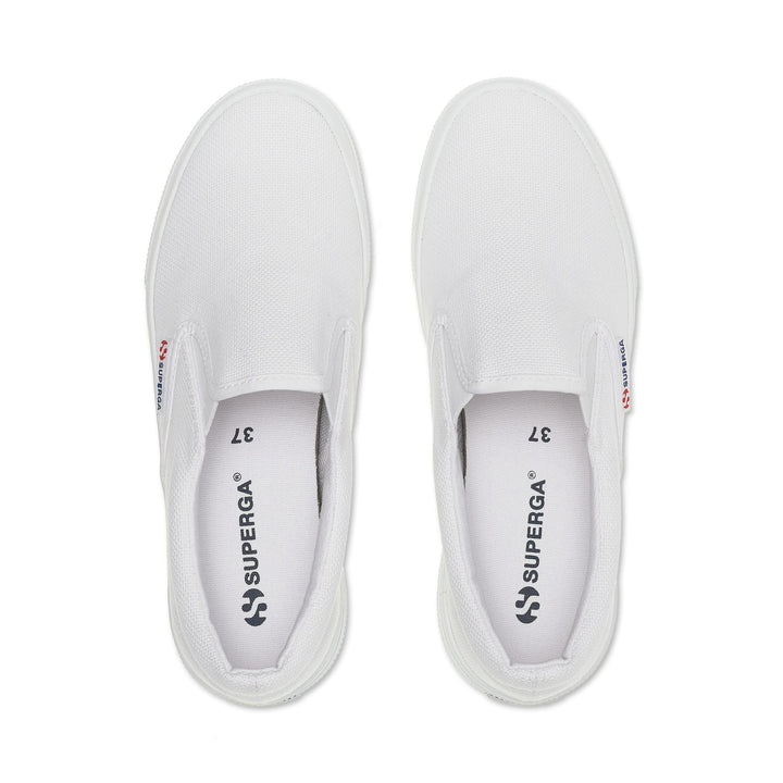 Sneakers bianche con plateau da donna e tomaia in cotone 4