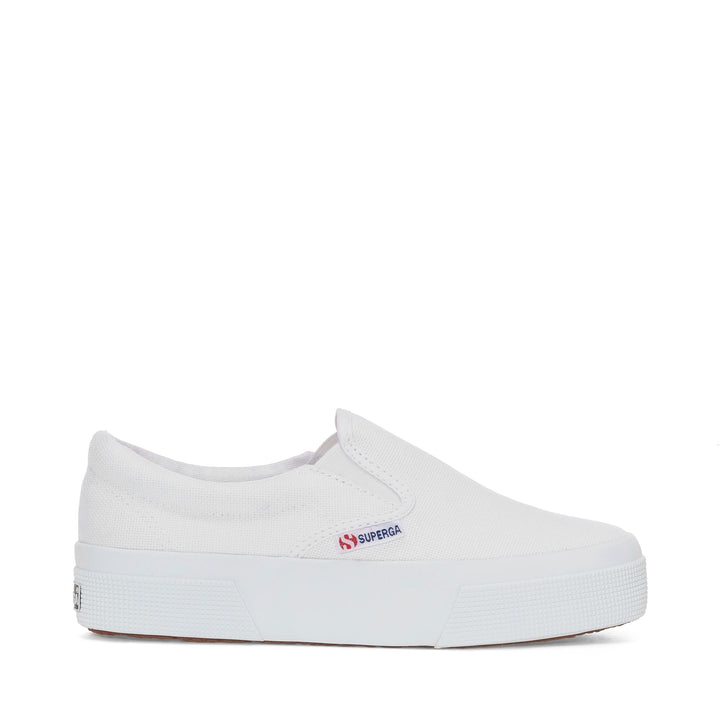 Sneakers bianche con plateau da donna e tomaia in cotone 1
