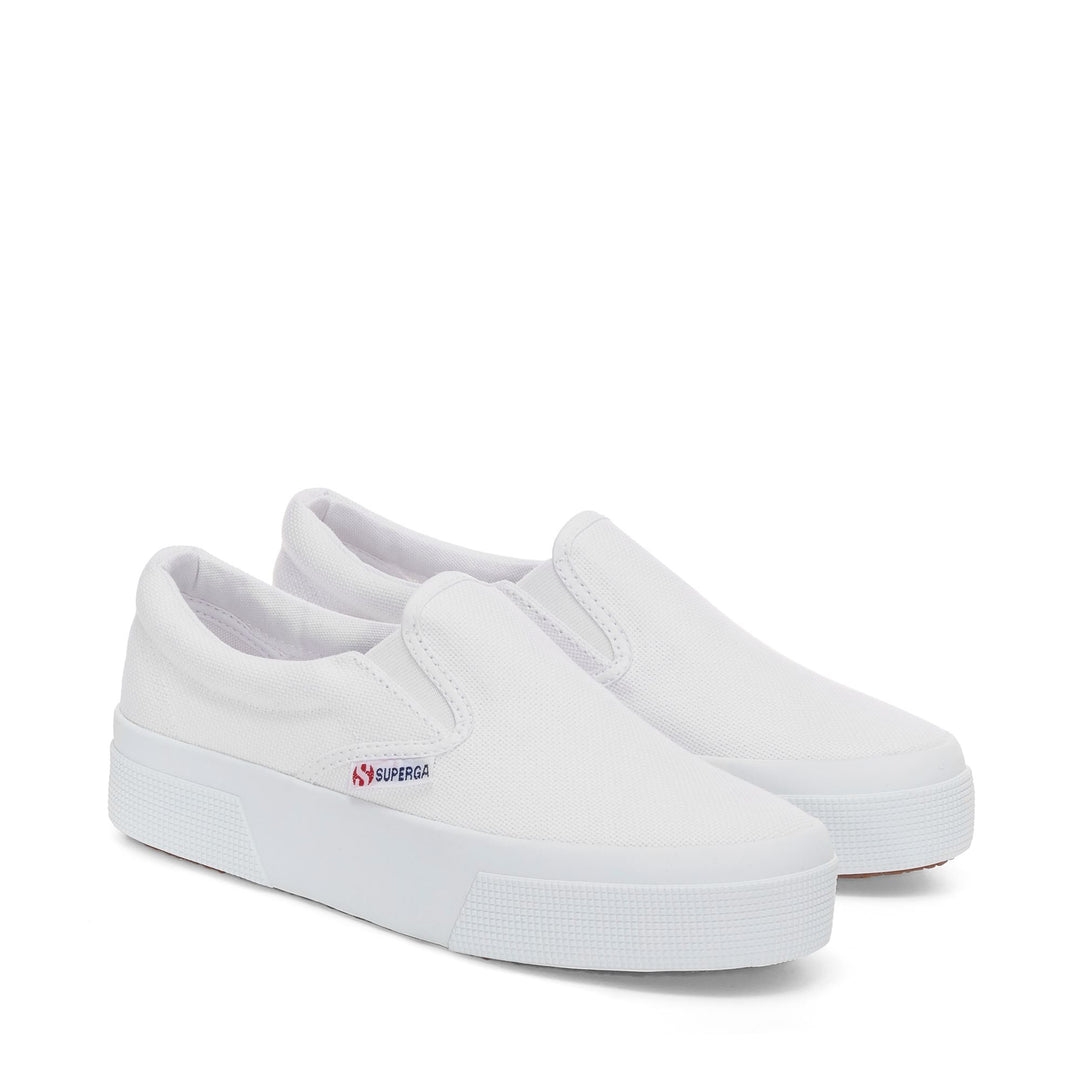 Sneakers bianche con plateau da donna e tomaia in cotone main