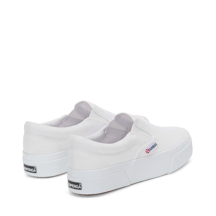 Sneakers bianche con plateau da donna e tomaia in cotone 3