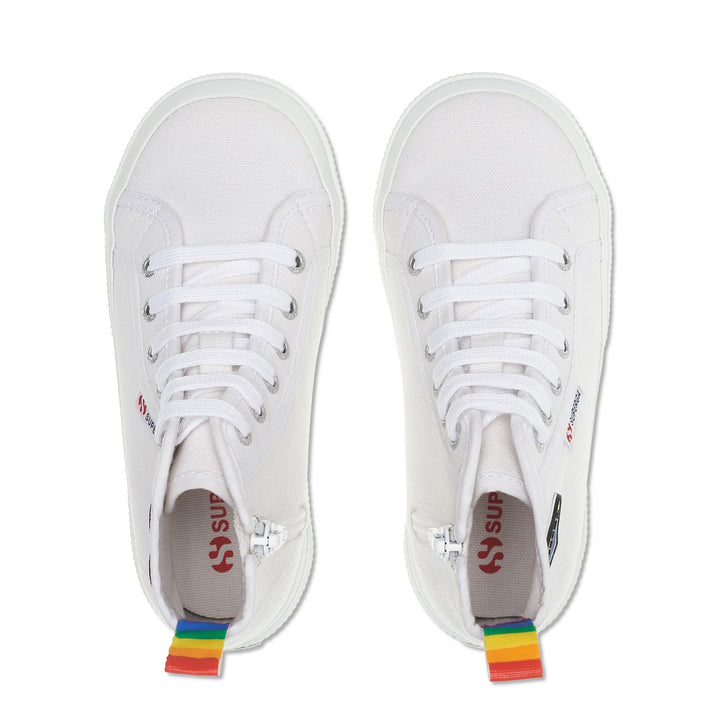 Le Superga Girl 2709 KIDS HEART PATCH Mid Cut WHITE-MULTICOLOR HEART Dressed Back (jpg Rgb)		