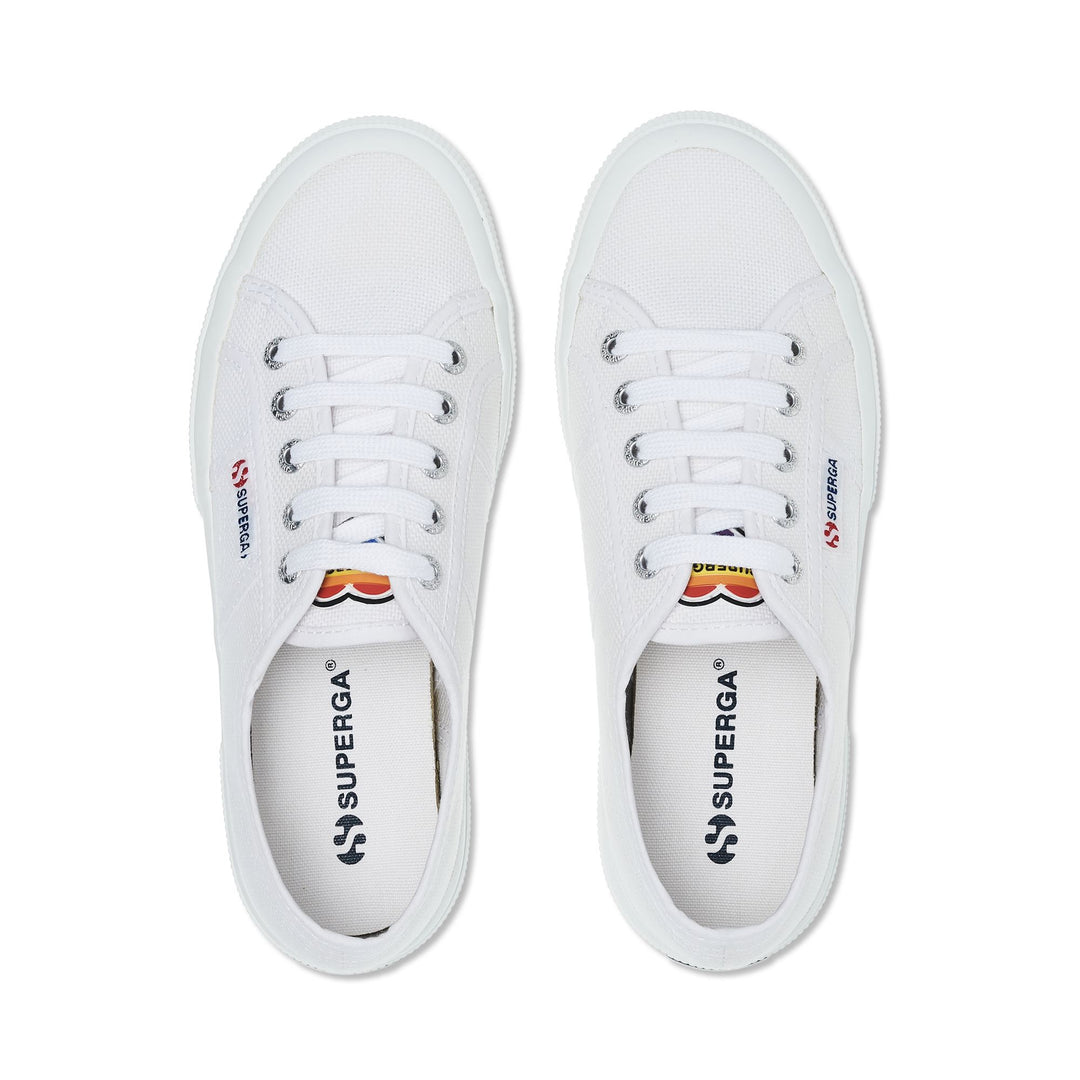 Le Superga Woman 2750 HEART PATCH Low Cut WHITE-MULTICOLOR HEART Dressed Back (jpg Rgb)		