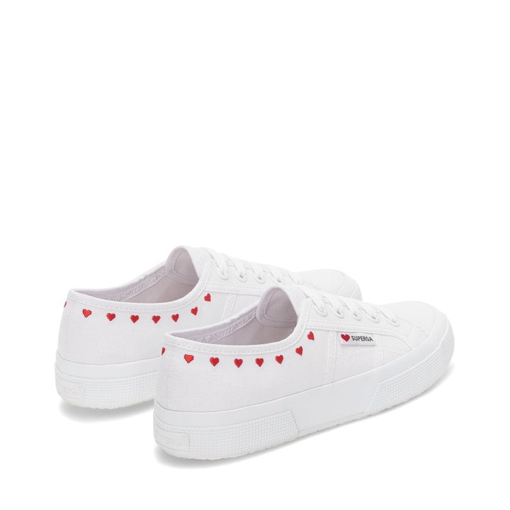 Le Superga Woman 2750 LITTLE HEARTS EMBROIDERY Low Cut WHITE-RED HEART Dressed Side (jpg Rgb)		