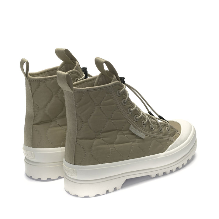 Ankle Boots Woman 2644 ALPINA QUILTED NYLON Laced GREY FOSSIL-F AVORIO Dressed Side (jpg Rgb)		