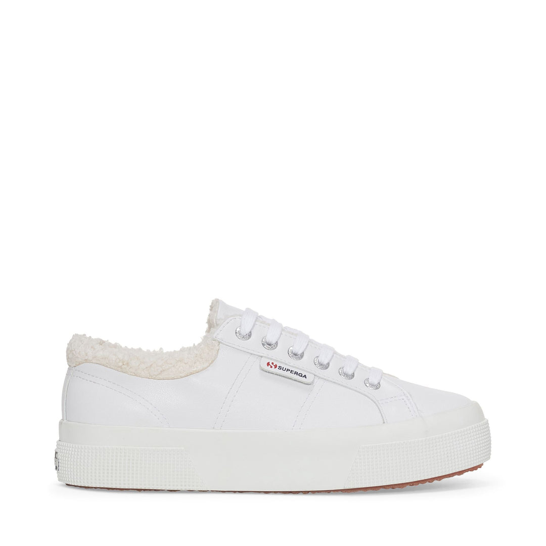 Weiße Plateau-Sneakers für Damen mit Obermaterial aus Baumwolle 01