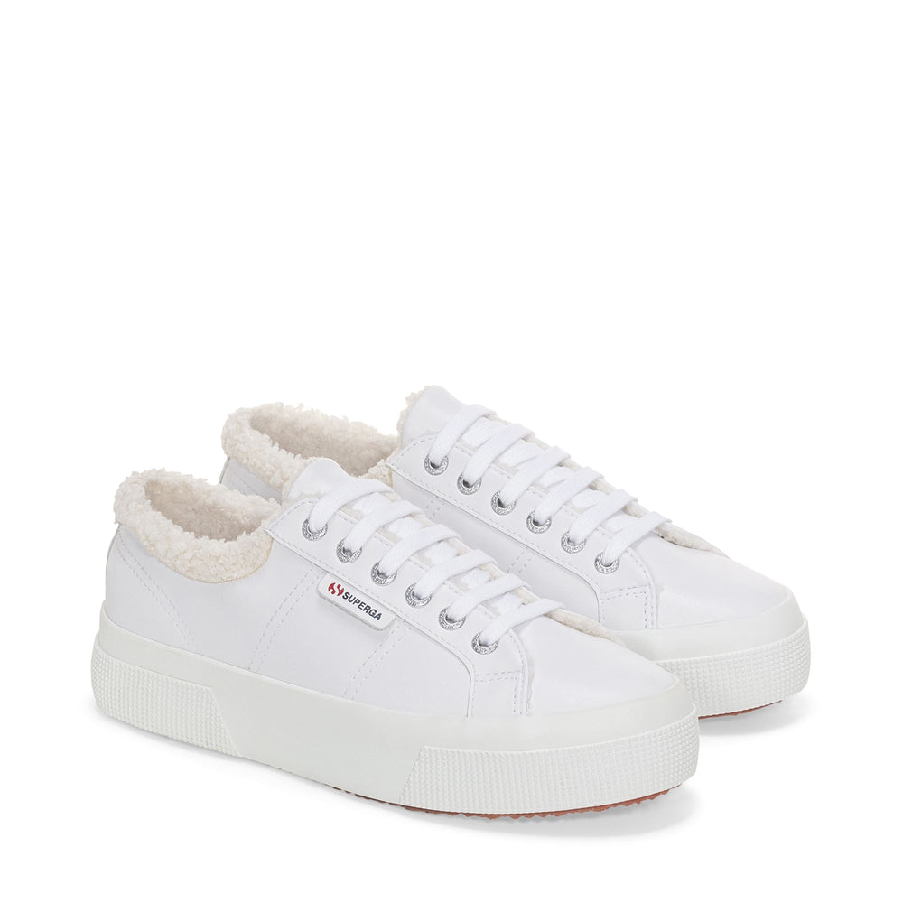 Weiße Plateau-Sneakers für Damen mit Obermaterial aus Baumwolle 02