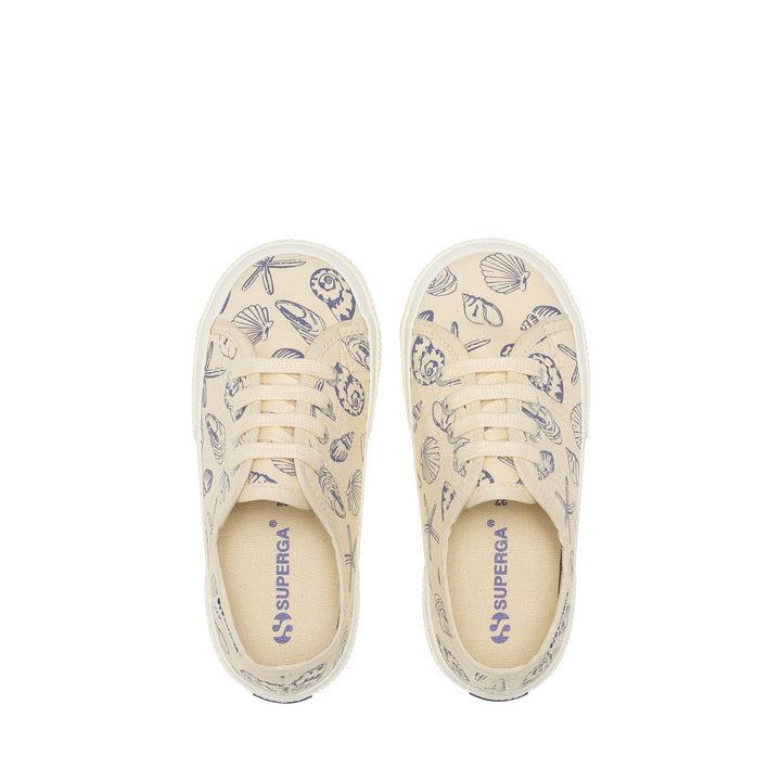 Sneakers basse beige per bambini con tomaia in cotone 4
