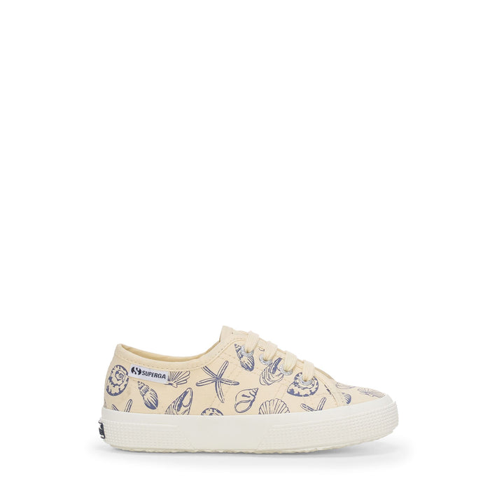 Sneakers basse beige per bambini con tomaia in cotone 1