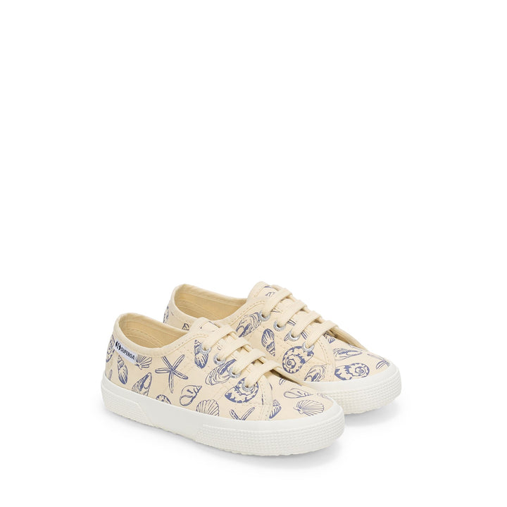 Sneakers basse beige per bambini con tomaia in cotone 2
