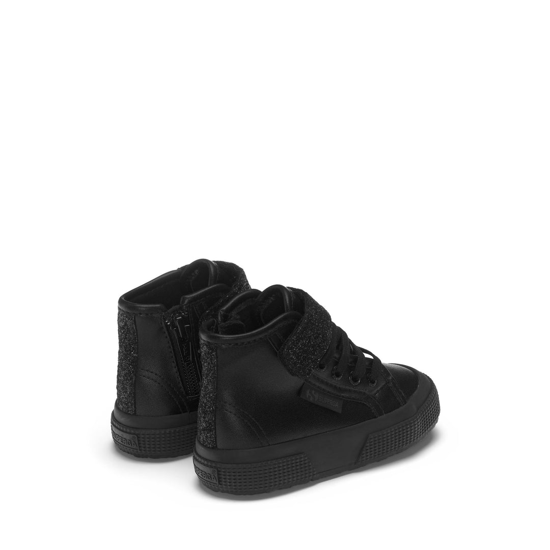 Le Superga Girl 2709 KIDS SYNTHETIC MATERIAL GLITTER Mid Cut TOTAL BLACK Dressed Side (jpg Rgb)		